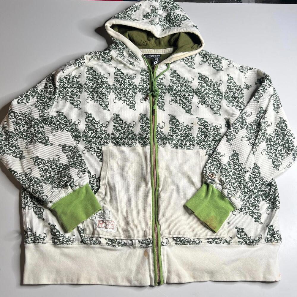 Roca Wear Full Zip Hoodie Mens 2XL Green White Pattern‎ Y2K Breaking Bad